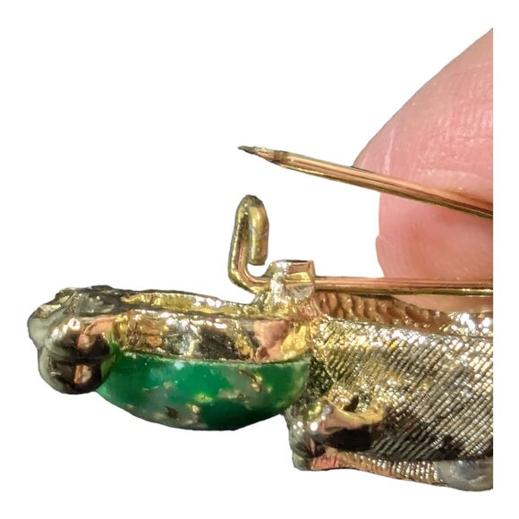 Vintage Cat brooch green stone - googly eyes - pin - gold tone 1.25 inches - Picture 3 of 6
